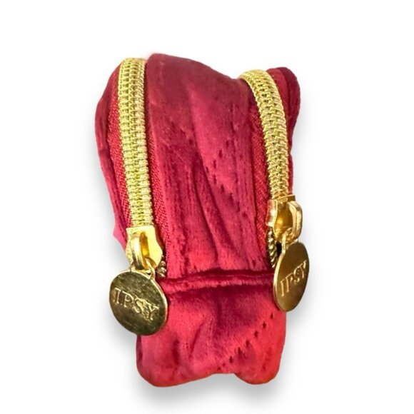 Burgundy Velour Double Pocket Zippered Bag - Picture 6 of 6